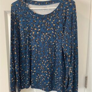 LOFT Teal and Brown Patterned Women's Top